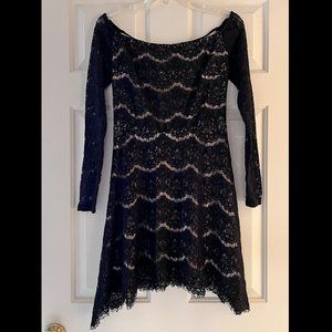 Black Lace Cocktail Holiday Mini Dress, Nude Liner, Xhilaration, Size Small